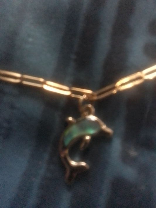Gold Blue Dolphin Anklet