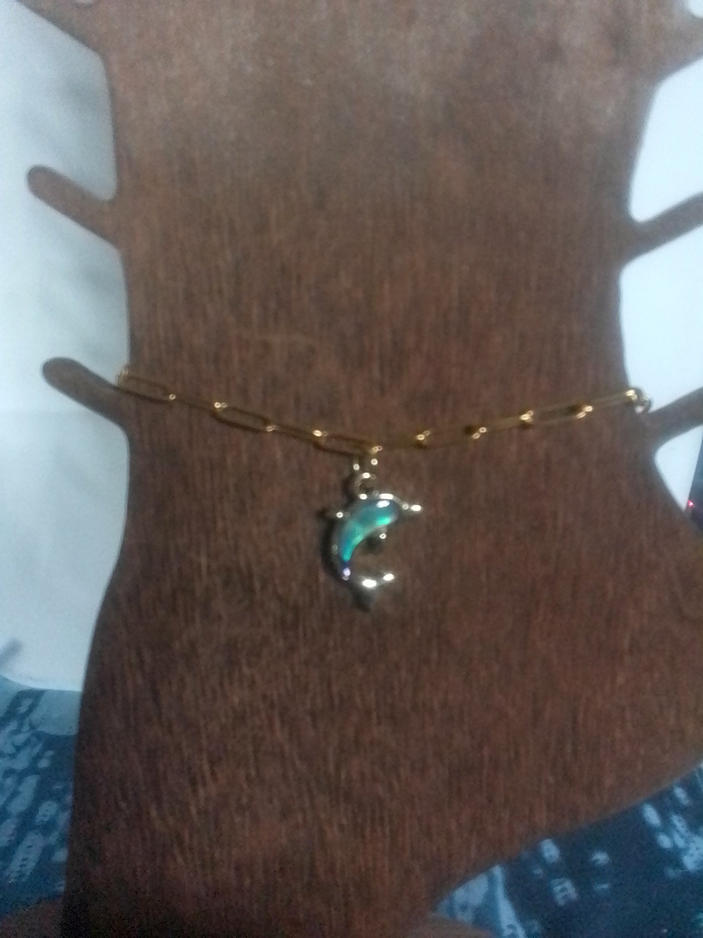 Gold Blue Dolphin Anklet