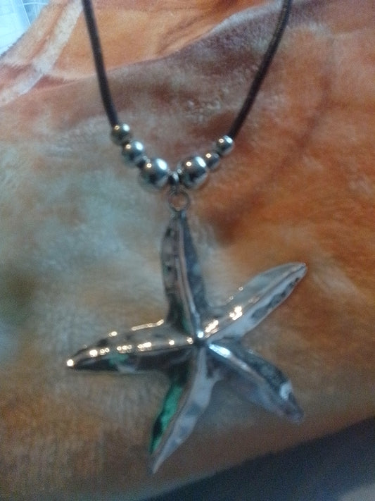 Silver Starfish Leather Necklace
