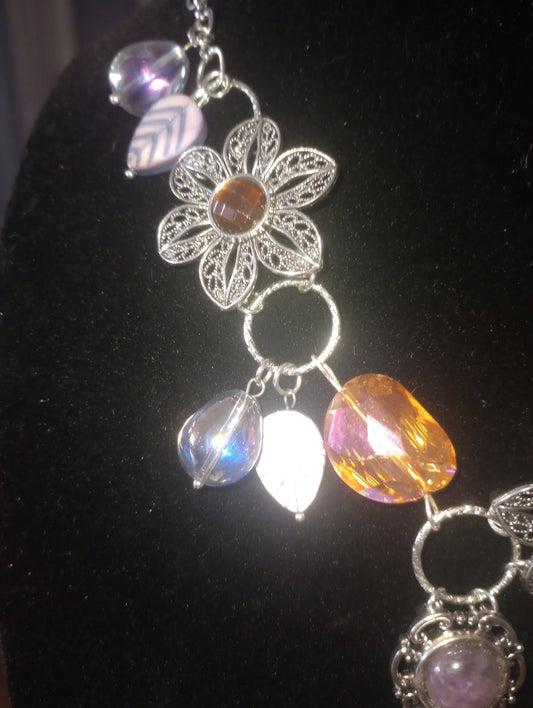 Purple & Amber Glass beaded statement necklace