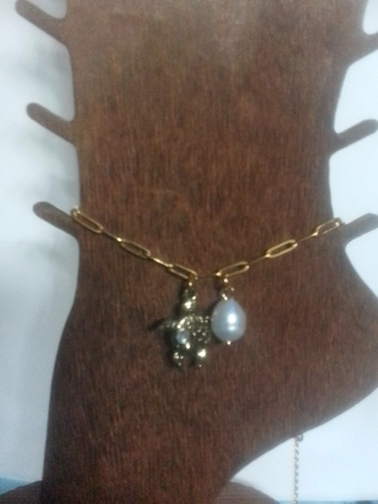 Gold Anklet Turtle Pearl