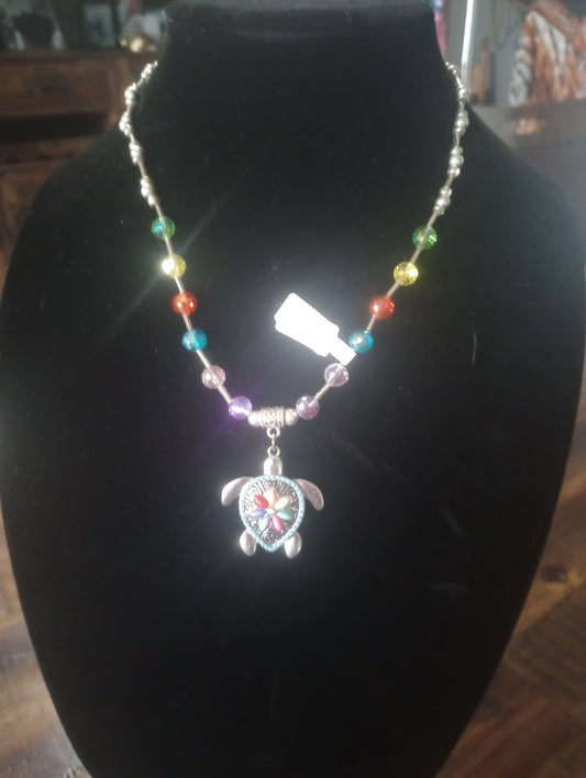 Multicolored Turtle Pendant Necklace