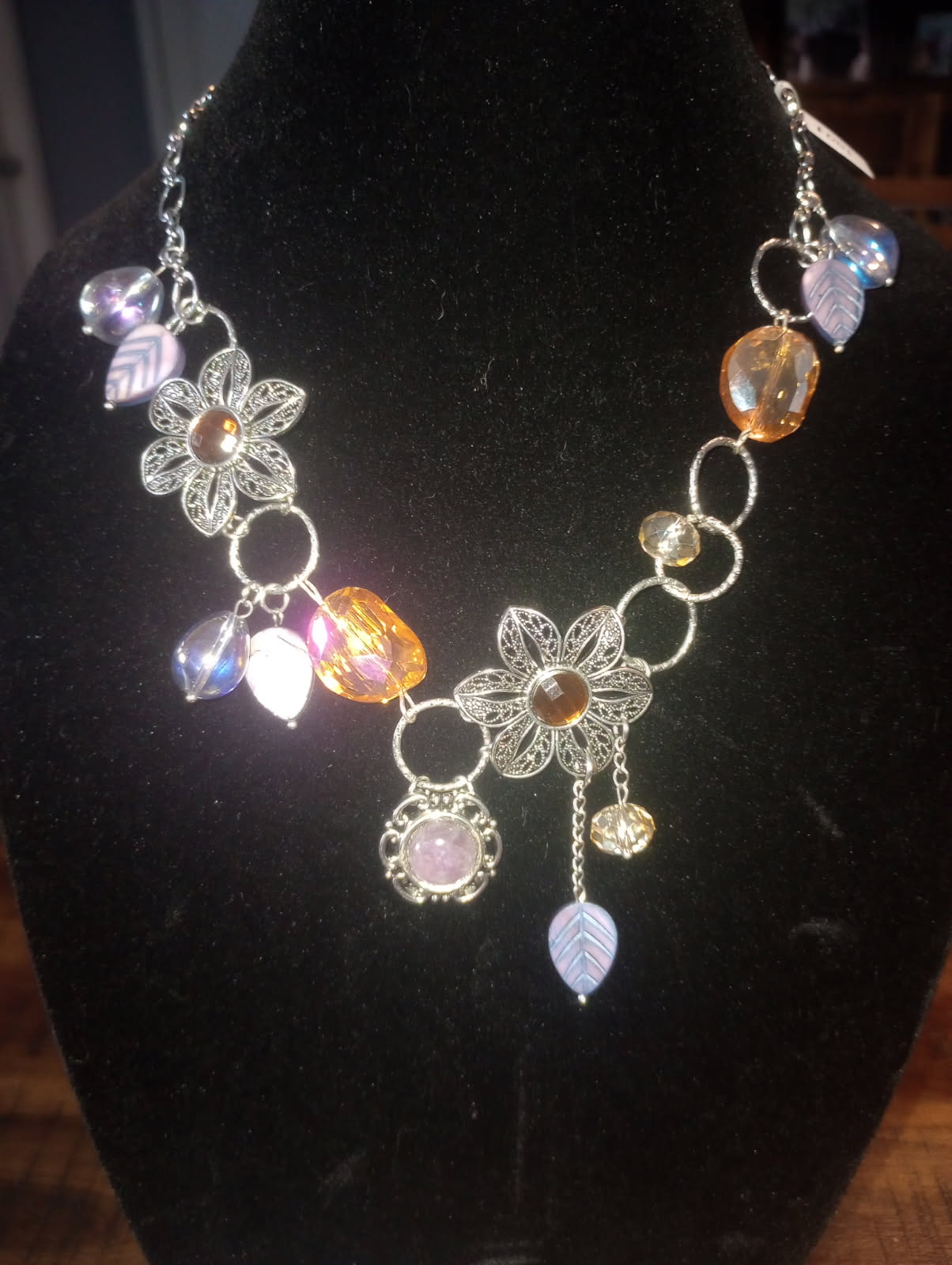 Purple & Amber Glass beaded statement necklace