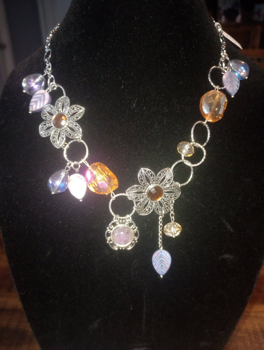 Purple & Amber Glass beaded statement necklace