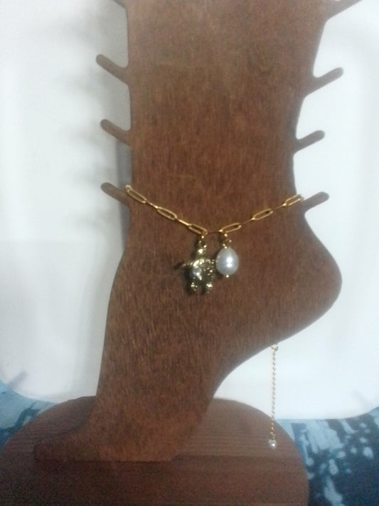 Gold Anklet Turtle Pearl